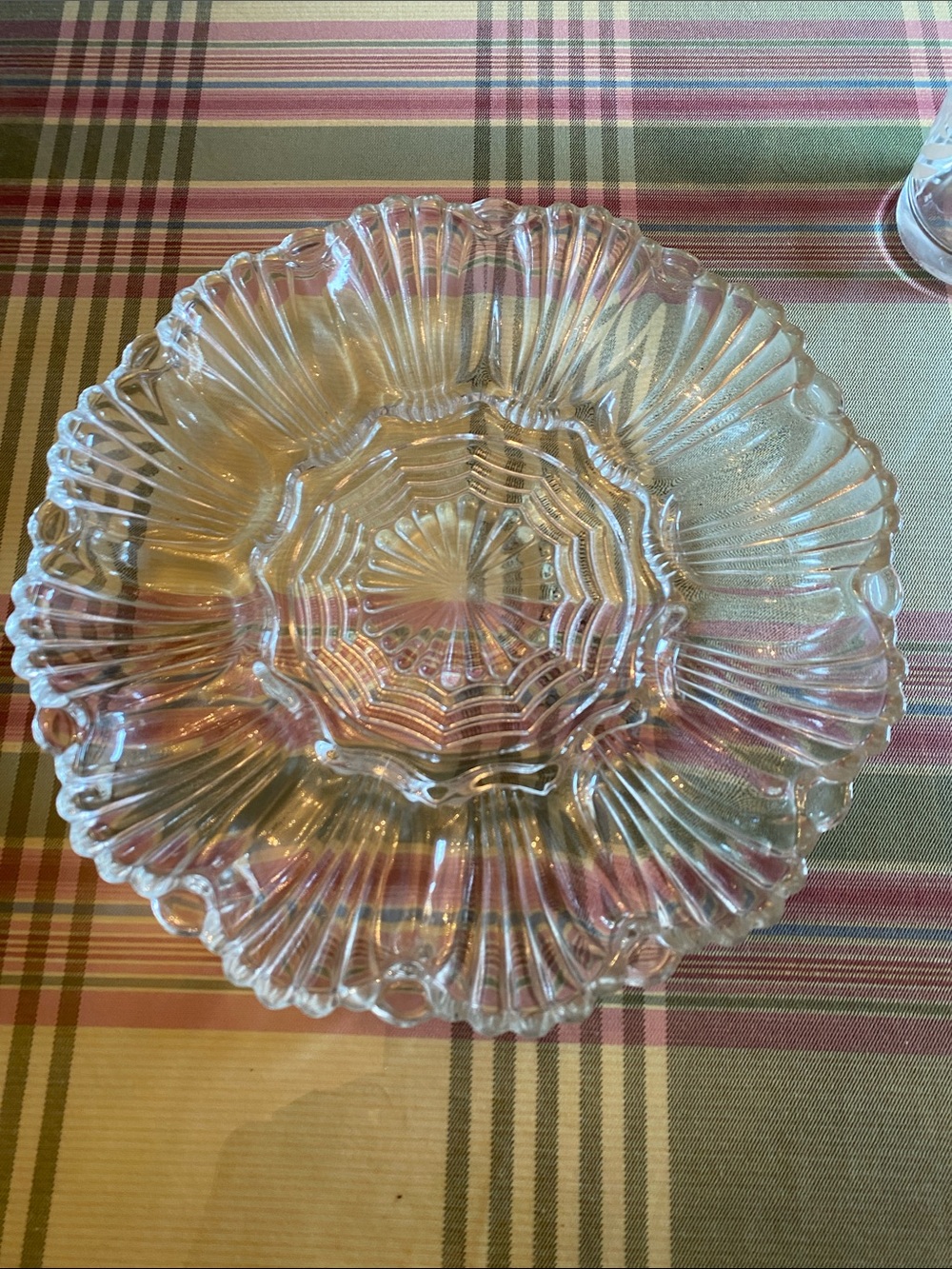 Mid century 1950’s ANCHOR HOCKING Clear Glass Deviled egg/ oyster plate